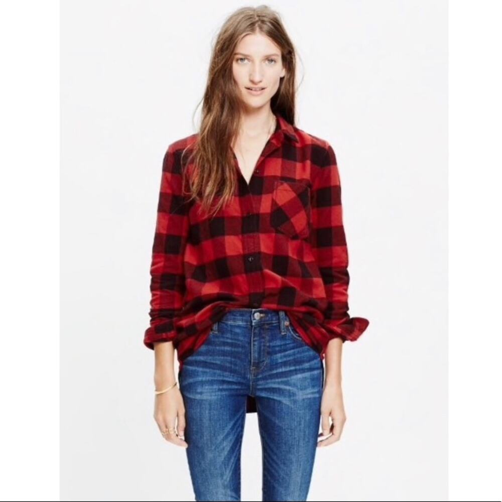 Madewell Flannel Ex-Boyfriend Shirt, Red/Black Buffalo Check